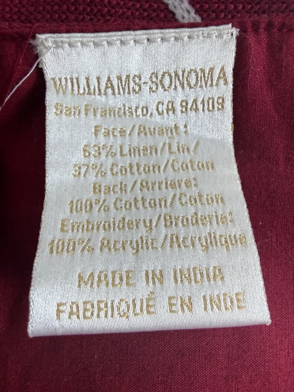 Williams Sonoma Embroidered Linen Cotton Placemats Burgundy‎ White Floral Set 8